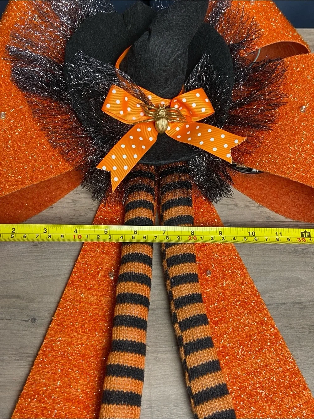 LED Lighted Halloween Witch Bow Door Hanger - Orange & Black‎ 24”